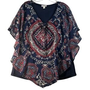 Westport 1962 Navy Paisley Rhinestone Layered‎ Poncho Tank Top XL